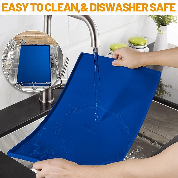 Hubulk Dog Feeding Mat,100% Waterproof Food Grade Silicone Pet Food and Water Bowl Placemat,Dishwasher, High Raised Edge to Prevent Spills,Nonslip Tray to Stop Messes on Floor (24"x16"x0.5", Navy)