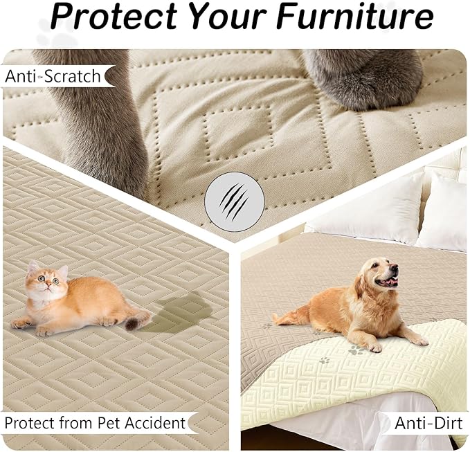 hyha Waterproof Dog Blanket, Soft Dog Bed Cover Pet Blankets, Waterproof Sofa Couch Cover for Dogs Washable, Reversible Pet Couch Covers for Sofa Furniture (40x70 Inch, Taupe/Beige)