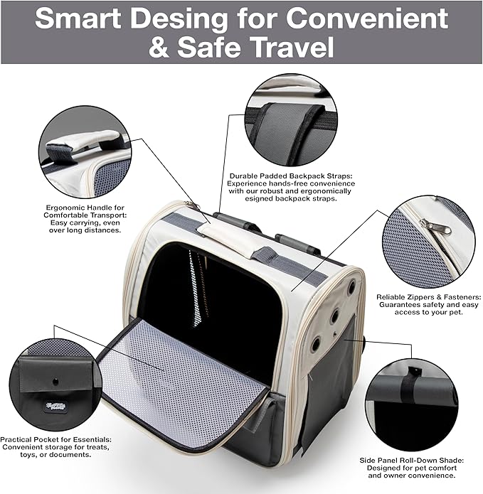 Pet Carrier Backpack for Cats & Dogs up to 22 LBS – Airline Approved Cat Carrier Bag – Ventilated Design for Travel, Hiking & Vet Transport