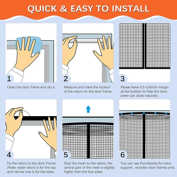 Fiberglass Magnetic Screen Door Fit Door Size 30 x 80 in- Heavy Duty Fiberglass Screen Door Mesh for Interior Door, Patio and Sliding Doors - Door Screen Magnetic Closure Let Fresh Air in