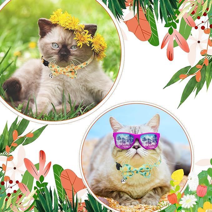4 Pack Cat Collar with Bow Tie and Bell Breakaway Fruit Cat Collars Spring Summer Adjustable Safety Kitten Collar for Boy Girl Cats