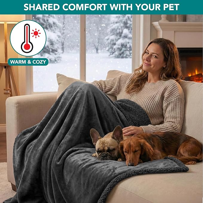 PetAmi Waterproof Dog Blanket for Medium Large Dog Puppy Cat Throw for Couch Cover Leakproof Protection, Sherpa Fleece, Reversible Soft Washable 60x40 Gray Gray