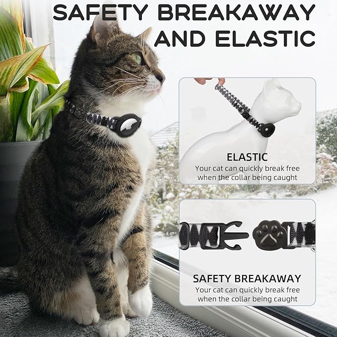AirTag Cat Collars, Stretchy Collar with Apple AirTag Holder and Bell, Breakaway Ultra Design Elastic GPS Tracking Collars for Cats and Puppies, (7.5-12.5 Inch), Shark Pattern