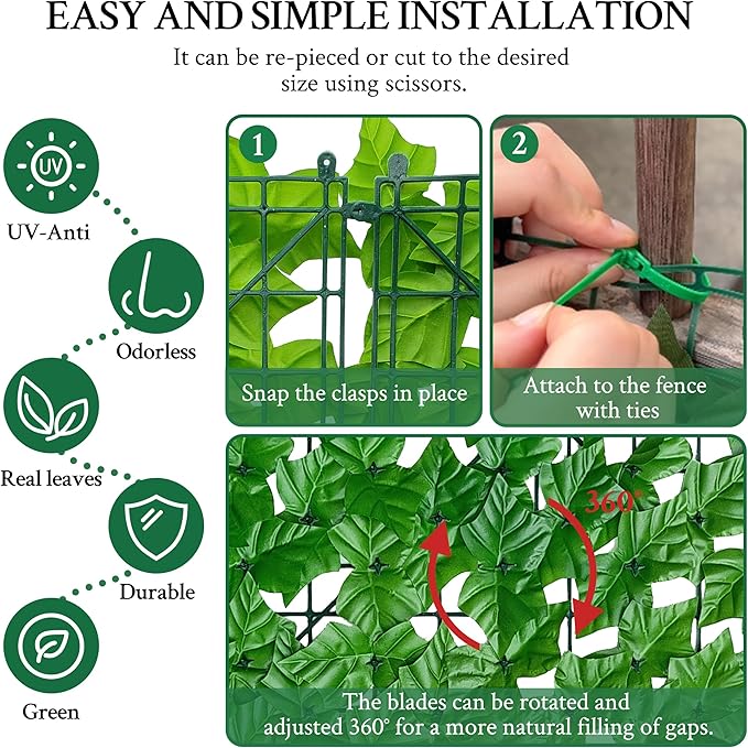 Artificial Ivy Fence Privacy Screen,60 x 120 Inch UV-Anti Artificial Fake Ivy Hedge,Light Green Artificial Hedge Backyard Decor for Indoor, Outdoor,Garden,Fence,Balcony and Many Other Scenarios