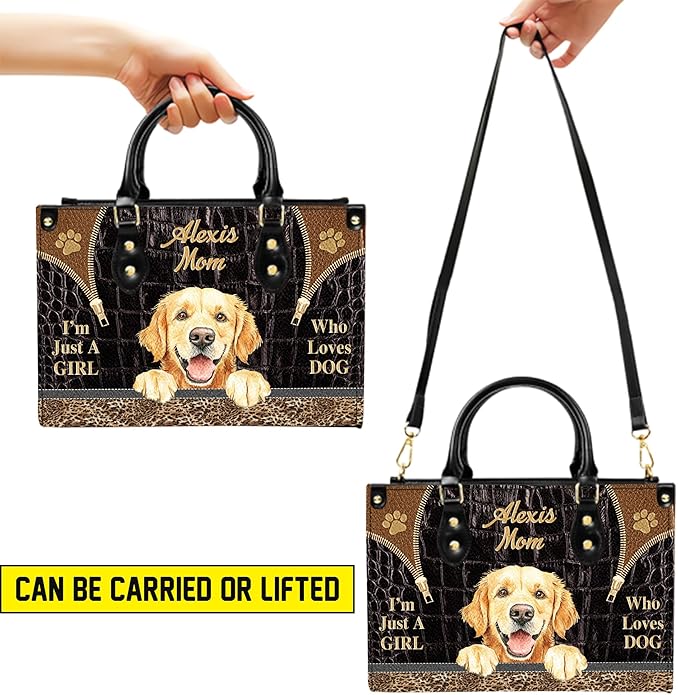 Personalized Pet Mom Leather Handbag – Custom Name Dog Cat Photo Purse, Pet Lover Gifts for Women, Christmas