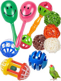 10-Pack Bird Toys for Parrots – Natural Rattan & Plastic Bell Balls – Safe, Fun Cage Decor & Foot Exercise (1.5'' - 5.5'')