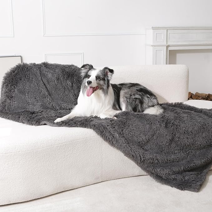 gogobunny Waterproof Dog Blanket for Couch & Furniture Protection - Super Soft Reversible Throw for Large Dogs & Cats, Calming Washable Fur & Sherpa Pet Blanket(33x77 Inch, Grey)
