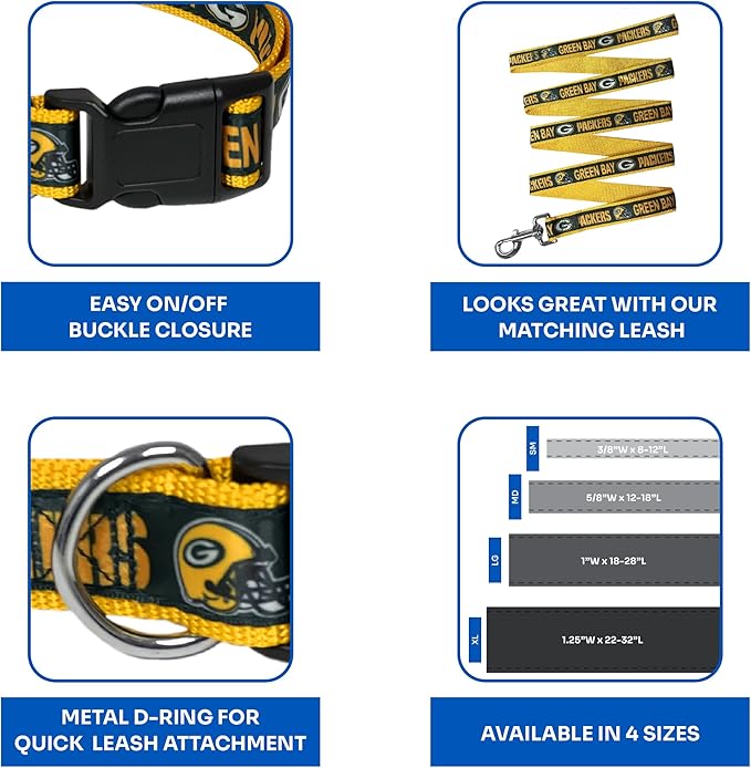 Green Bay Packers NFL Dog & Cat Collar - Large, Shiny & Colorful, Licensed by The NFL