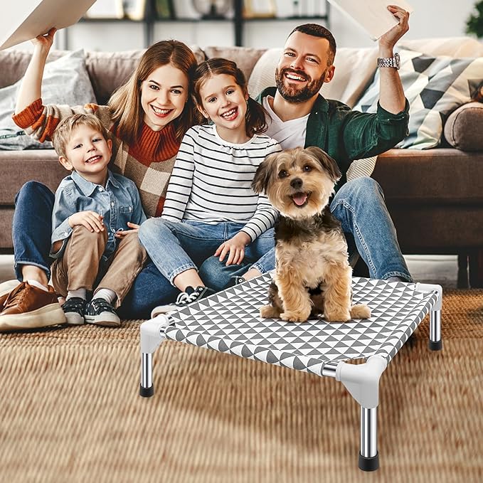Elevated Outdoor Dog Bed Updated Raised Pet Cot Cooling Puppy Bed Lifted Dog Bed for Small Pets|Indoor Detachable Raised Dog Bed with Non-Slip Feet,Double-layer Cloth(S)