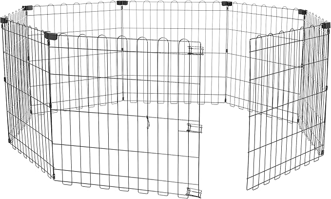 Amazon Basics Foldable Octagonal Metal Exercise Dog Playpen, Indoor/Outdoor Pet Fence, No Door, 8 Panels, Extra Small, 24 x 24 Inches, Black
