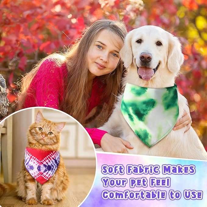 Amylove 120 Pcs St. Patrick's Day Dog Bandanas Bulk Holiday Triangle Dog Pack Puppy Kerchief Bandana Adjustable Spring Pet Scarf for Pet Cat Costume Accessories Decor(Tie Dye)