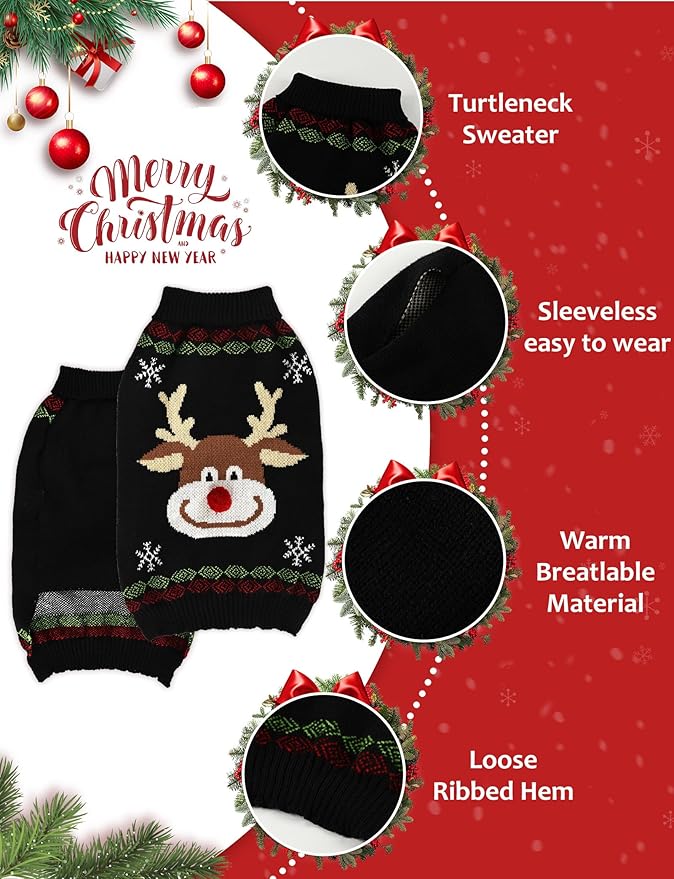 Dog Christmas Sweater, Soft Warm Pet Clothes Coat for Small Medium Large Dogs and Cats Boy Girl, Fall Cozy Holiday Turtleneck Knitting Collar Pullover Pup Outfit Costume for Thanksgiving New Year