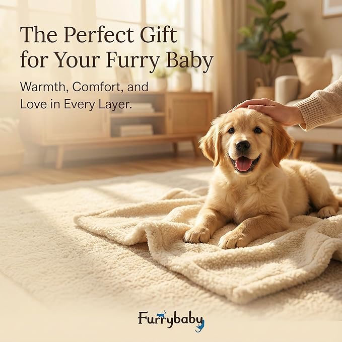 furrybaby Dog Blanket Soft Dog Blankets for Large Dogs Puppy Essentials Washable Sherpa Fleece Cat Blanket 40x47 Inches for Bed Furniture Couch Sofa (Large, Beige)