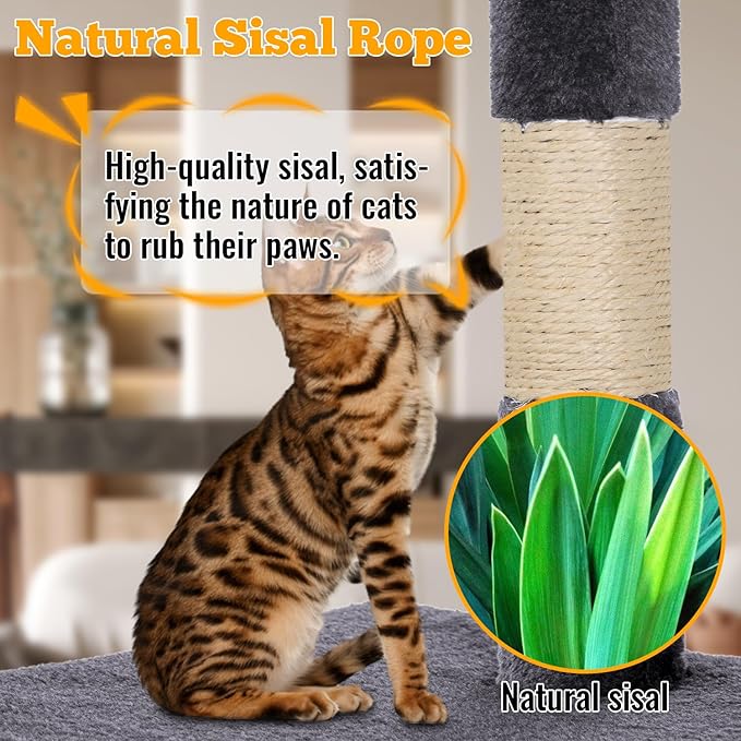 FDW | 37.8" Cat Tree Tower | Light Gray | Multi-Level Indoor Activity Center with Sisal Scratching Posts, Condos, Plush Perches, Hanging Cat Toys | Sturdy, Easy to Assemble | for Kittens & Adult Cats