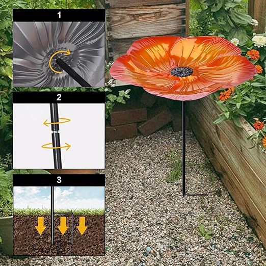 Bee Watering Station 1 Pack - Bird Bath Butterfly Cups with Flower Design, Weather-Resistant Metal Stakes Outdoor Garden Yard Decor (Yellow-A)