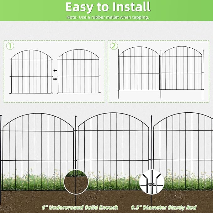 Decorative Garden Fence 24in (H) x20ft (L), 10 Pack No Dig Fence Animal Barrier for Dog, Arched Flower Bed Edging, Wire Border Panel Fencing for Yard Patio Outdoor Decor