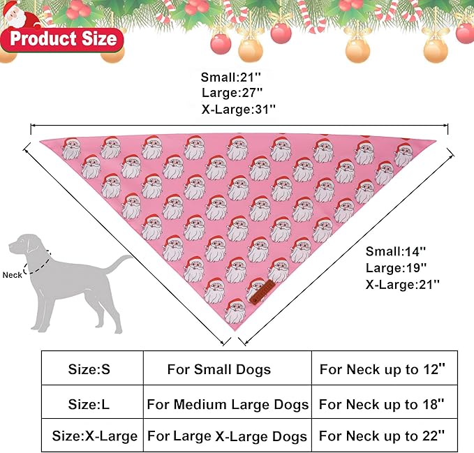 ADOGGYGO Pink Christmas Dog Bandanas 2 Pack, Reversible Santa Snowman Xmas Scarf Bib, Adjustable Fit Pink Christmas Bandana for Small Dogs Girl (Small)