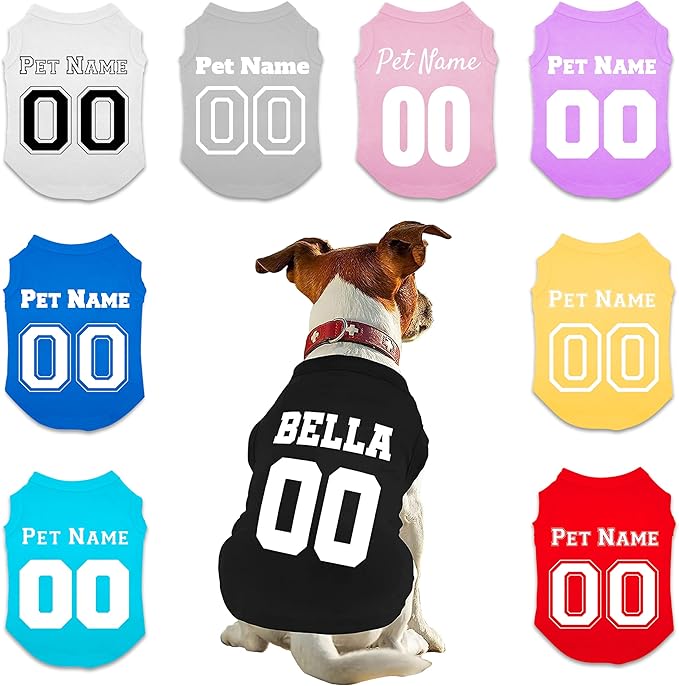 Customized Dog Jersey Shirt, Breathable Doggy Football Tee, Lightweight Sleeveless Vest Pet Clothes Personalized Pet Shirt Custom with Name/Text/Photo/Logo