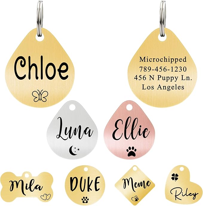 Ultra Joys Dog ID Tag, Custom Dog Tag Personalized Cat Tag, Pet ID Tag, Brushed Stainless Steel Teardrop Dog Tag Gold Small