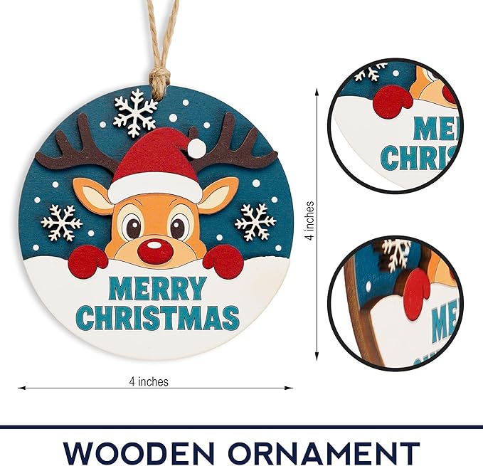 Merry Christmas Ornament, Funny Rustic Christmas Ornament, Cute Reindeer Ornaments, Wooden Holiday Decor, Adorable Reindeer Christmas Tree Hanging, Rustic Merry Gift Idea For Friends Family 2025
