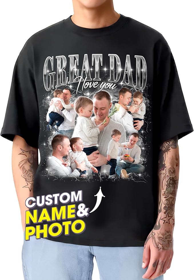 H-DEWALL Custom Shirts Custom Bootleg Rap Shirt for Him Custom Face Shirt with Photo Pet Custom Tees Gift for Dog Cat Lover