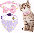 EXPAWLORER Cute Cat Collar Breakaway with Bells - 2 Pack Adjustable Floral Pet Collar with Removable Bow Tie and Bandana, Safety Buckle for Girl Boy Cats Kitten, Pink Purple Daisy