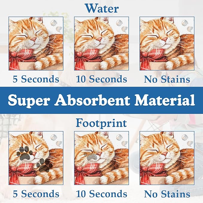 Cat Dog Cat Food Mat–Christmas Stocking Absorbent Waterproof Placemat for Food and Water Bowls, Non Slip Rubber Backing, Feeding Mat for Clean Floors 12"x20"