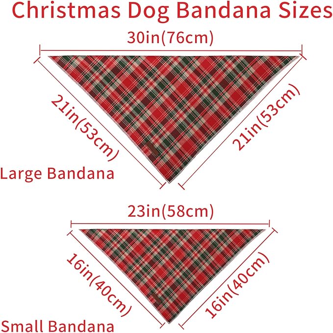 Christmas Plaid Dog Bandana–Red and Green Checked Triangle Scarf for Small Medium Large Dogs, Soft Cotton Pet Bib for Winter & New Year, Adjustable Dog Kerchief