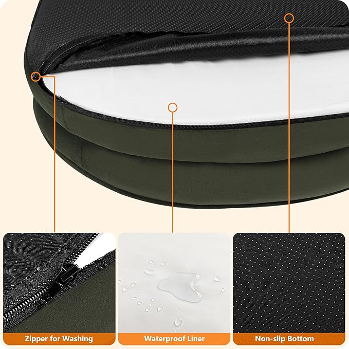 Dwanton Orthopedic Dog Bed for Large Dogs with Gel Memory Foam, Waterproof Dog Sofa, Washable Pet Bed with Four Sided Bolster Cushion, Removable Cover & Non-Slip Bottom, 42", Green