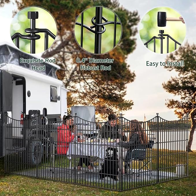5 Panels No Dig Dog Fence Outdoor for Yard, 48 in(H) X 13.13 ft(L) Decorative Tall Garden Fence Animal Barrier, Rustproof Metal Wire Garden Edging and Borders, Temporary Fencing Stakes