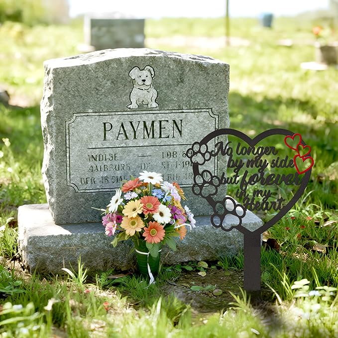 BUoonyer Stake Graves Cemetery Decorations - Pet Metal Memorial Grave Markers, Dog Cat Graveyard Remembrance Burial Plaque, Heart Paw Sympathy Graveside Decor Sign for Outdoor Outside Yard Garden