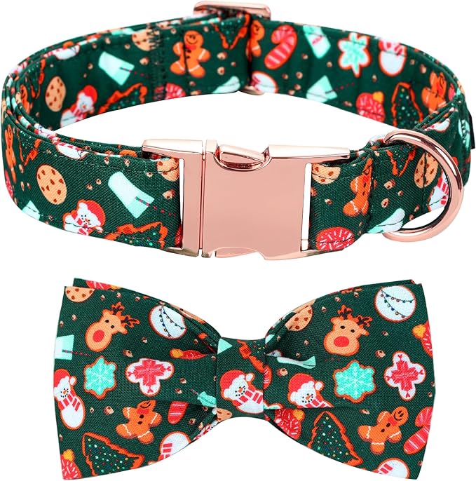 Christmas Dog Collar, Cute Winter Holiday Collars Green Christmas Tree and Snowman Print Metal Buckle Collar Adjustable Sturdy Collars for Medium Girl Boy Dogs