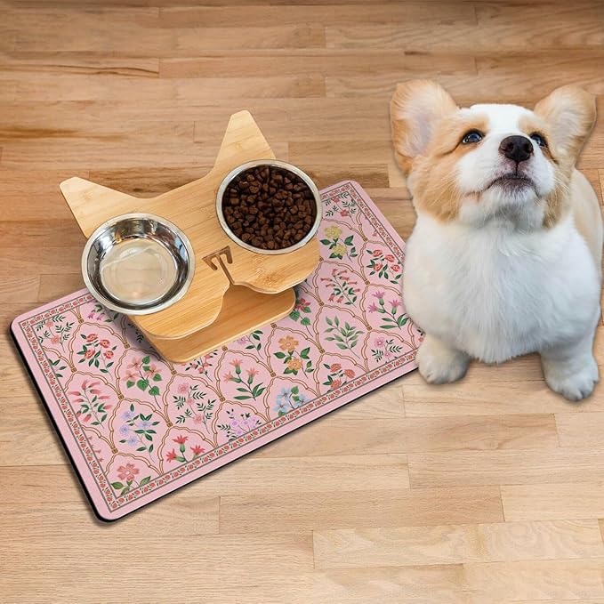 Absorbent Pet Dog Bowl Mat for Food and Water, Pet Cat Food Feeding Mat with Non Slip Rubber Backing, Dog Food Mats for Floors Waterproof, 12"x20"