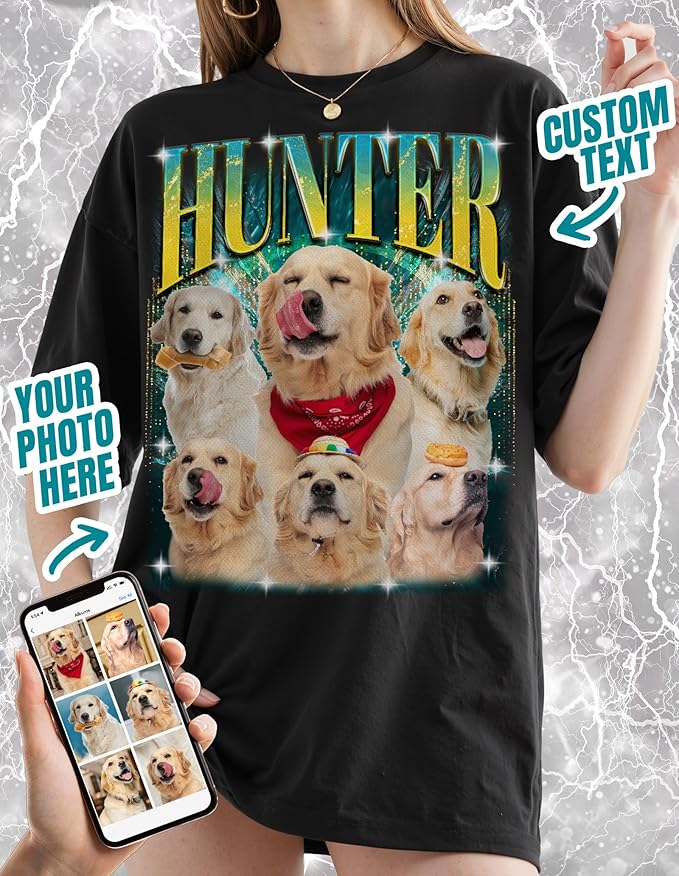 Custom Bootleg Rap Shirt with Photo Text, Vintage Custom Picture Shirt for Girlfriend, Boyfriend, Dad, Mom, Pet Lover Friend