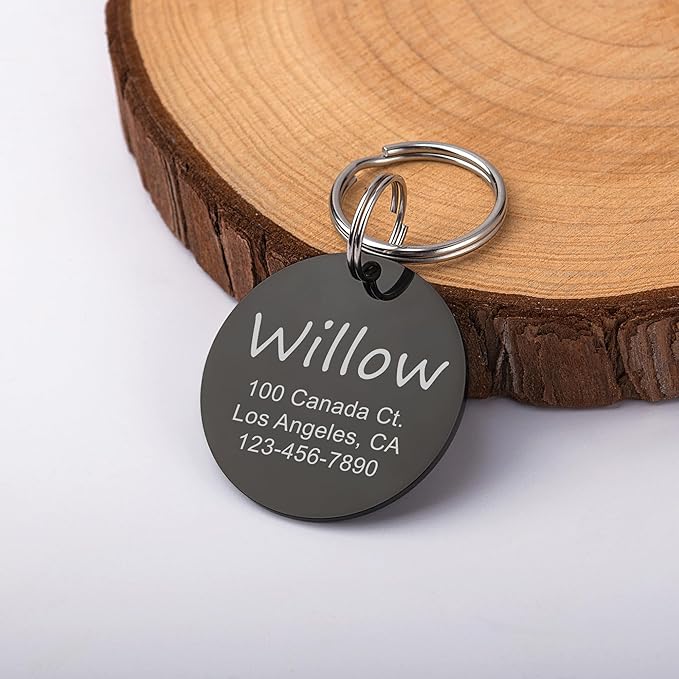 Anavia Personalized Pet ID Tags, Stainless Steel Glossy Laser Engraved Dog Cat Collar Name Tags, Multiple Colors Shapes Sizes (Round, Regular)