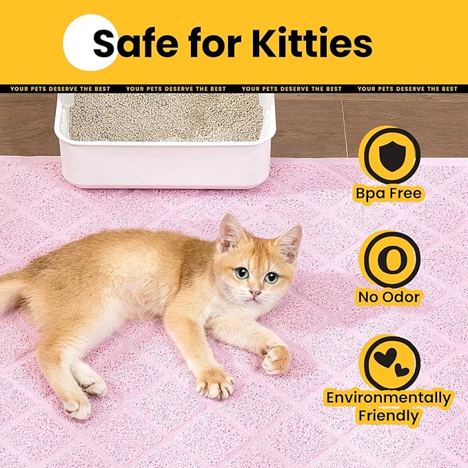 Cat Litter Mat Litter Trapping Mat, 24" x 17" Premium Durable PVC Grid Mesh with Scatter Control, Non-slip, Less Waste Cat Litter Box Mat, Pink