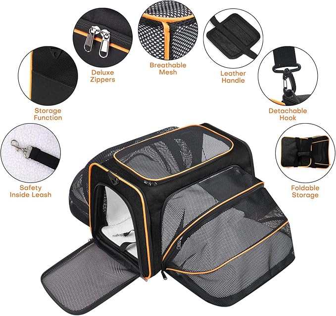 Premium Pet Carrier – Dog & Cat Travel Bag, Airline Approved, Soft-Sided Design for Small to Large Pets, TSA Compliant, Expandable & Collapsible (Black)