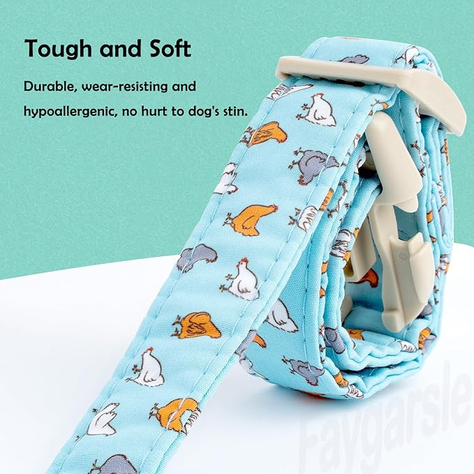 Faygarsle Funny Chicken Pattern Dog Collar, Cotton Fabric, Light Blue with Farm Animal Print for Small Medium Large Dogs S