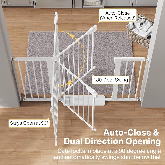Cumbor 2 Pack 29.7"-51.5" Extra Wide Baby Gate for Stairs, Easy Wall Through Dog Gates for Doorways, Pressure Mounted Pet Gate Indoor, Safety Auto-Close Child Gate for Kids with 4 Wall Cups, White