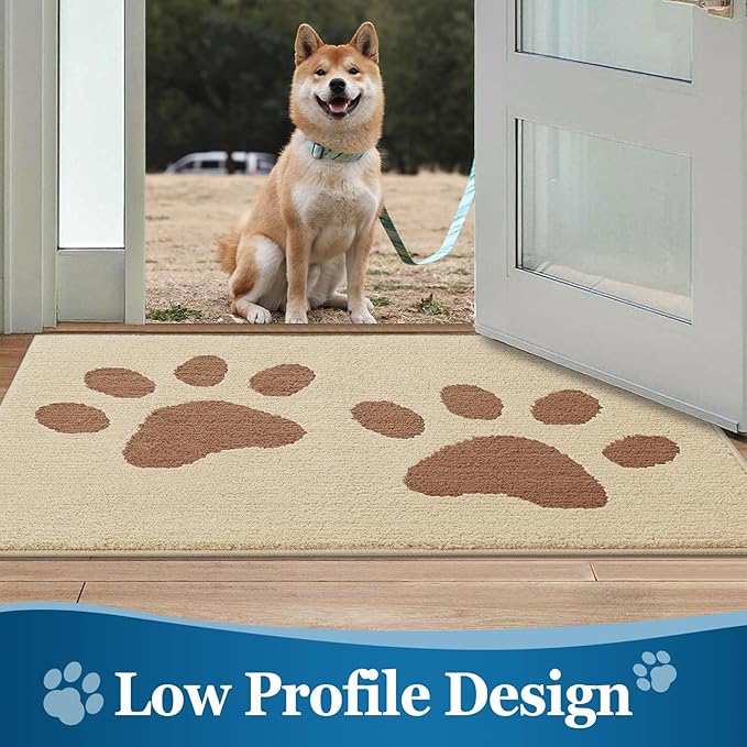 Buganda Dog Door Mat for Muddy Paws, Absorbent Dirt Trapper Washable Indoor Doormats, Non Slip Low-Profile Mud Mat for Dogs, Front Entrance Doormat for Inside Floor (30x20 Inches, Light Beige)