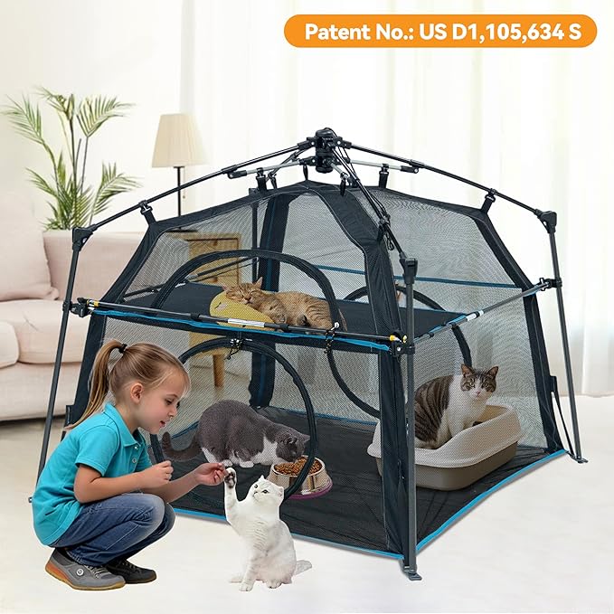 Extra Large Catio Outdoor Cat Enclosure 2-Tier Cat Tent for Patio, Balcony, Indoor & Outdoor, Foldable Cat Playpen with 3 Doors, Weatherproof Sunproof with Fashionable carrybag（Patented）