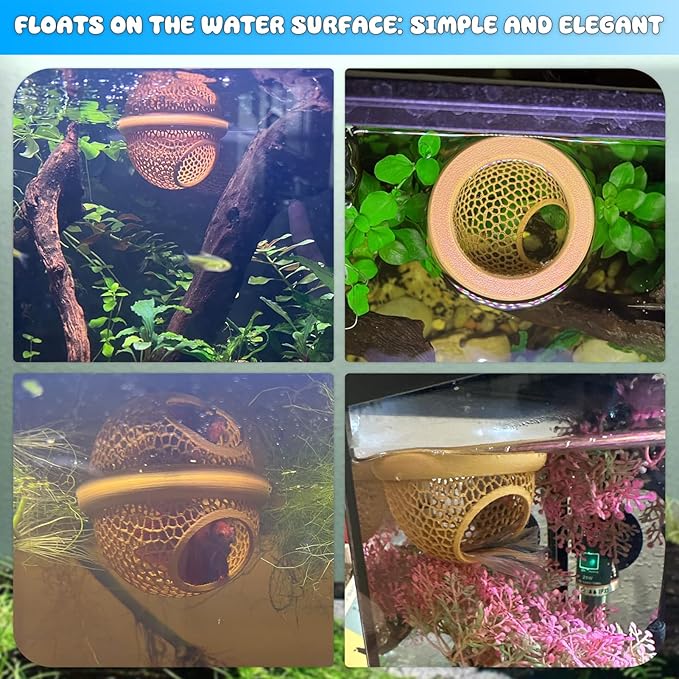 Floating Betta Hide & Shrimp Cave – 3D Printed Aquarium Hammock, Feeder & Rest Spot – Floating Betta Log & Cave Decor for Nano Tanks, Corydoras, Shrimp & Small Fish – Safe PLA, Patent Pending