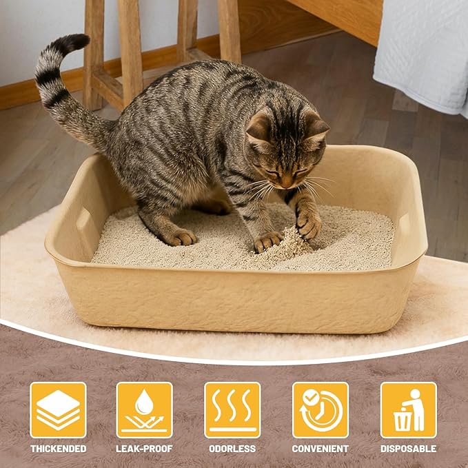 10 Pack Disposable Cat Litter Boxes, Durable Leak-Proof Cardboard Kitty Litter Trays for Temporary Use, Litter Box Liners & Travel, Ideal for Picky Cats