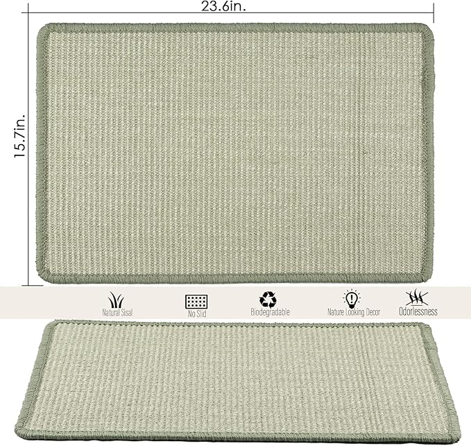 Cat Scratcher Mat,23.6x15.7inch Sisal Cat Scratchers for Indoor Cats with Velcro,Stick on Floor Wall Cat Scratch Pad,Horizontal Cat Scratch Rug Protect Furniture and Sofas (Light Gray)