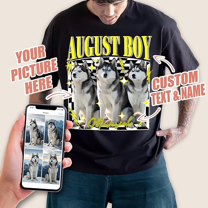 H-DEWALL Custom Shirts Custom Bootleg Rap Shirt for Him Custom Face Shirt with Photo Pet Custom Tees Gift for Dog Cat Lover