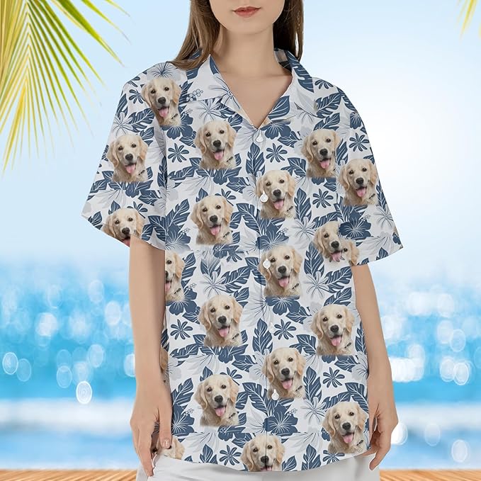 DILYPOD Custom Hawaiian Shirt with Face, Personalized Button Down Hawaiian Shirts for Men, Women, Photo Hawaiians Shirt