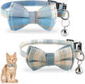 Jeffdad 2Pcs Cat Collar Breakaway, Cat Collar with Bells Bowtie Plaid Cat Collar Adjustable for Kitten Puppy and Small Pets (Blue and White Plaid)