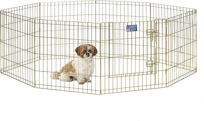 MidWest Homes for Pets Folding Metal Puppy / Dog Exercise Pen, Indoor/Outdoor Playpen with Door, 16 Sq Feet of Play Space, 24-Inches Tall, Gold Zinc