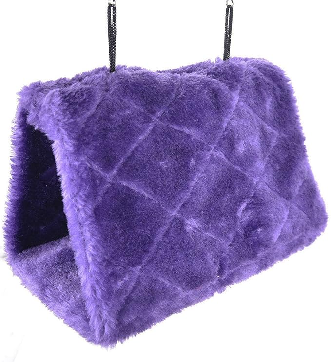MOACC Winter Warm Bird Nest House Shed Hut Hanging Hammock Finch Cage Plush Fluffy Birds Hut Hideaway for Hamster Parrot Macaw Budgies Eclectus Parakeet Cockatiels Cockatoo Lovebird (L, Purple)