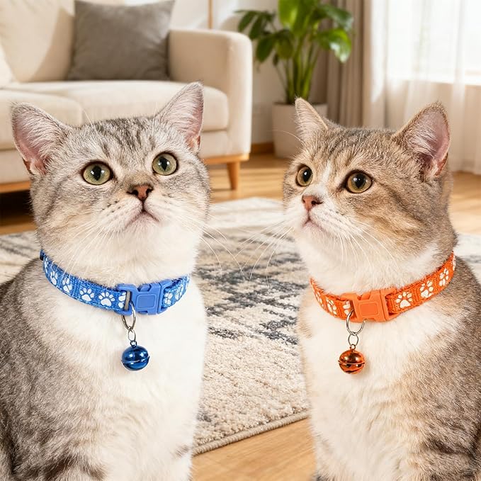 Breakaway Cat Collars with Bells, 16 PCS Breakaway Cat Collars Reflective Safety Kitten Collar Adjustable for Cats Small Dogs, Mixed Colors